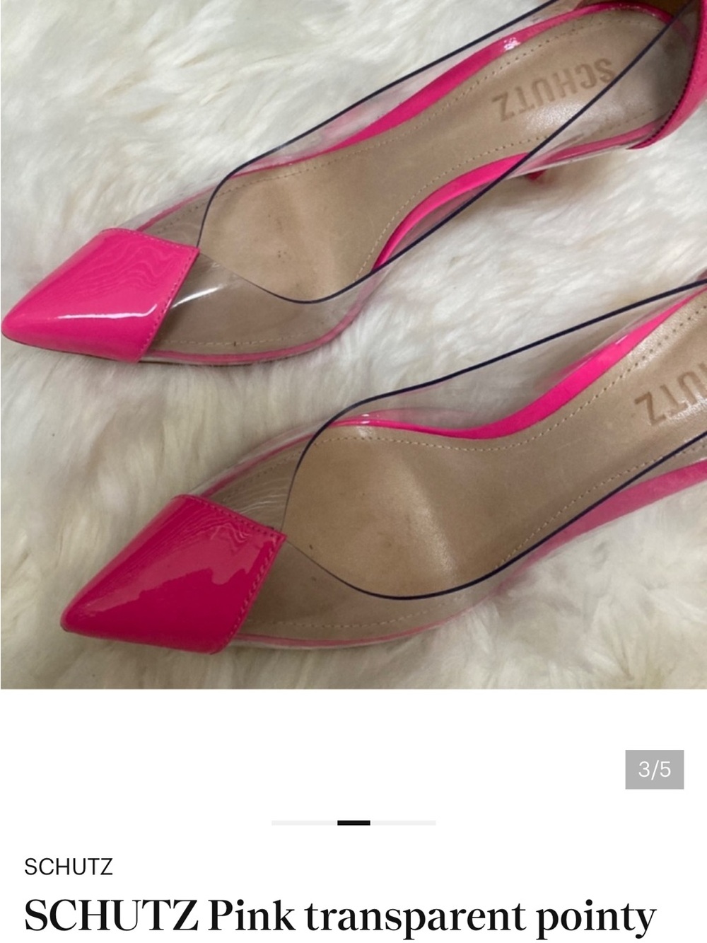 SCHUTZ Hot Pink Clear Panel Pointed Toe Pumps - Picture 3 of 5